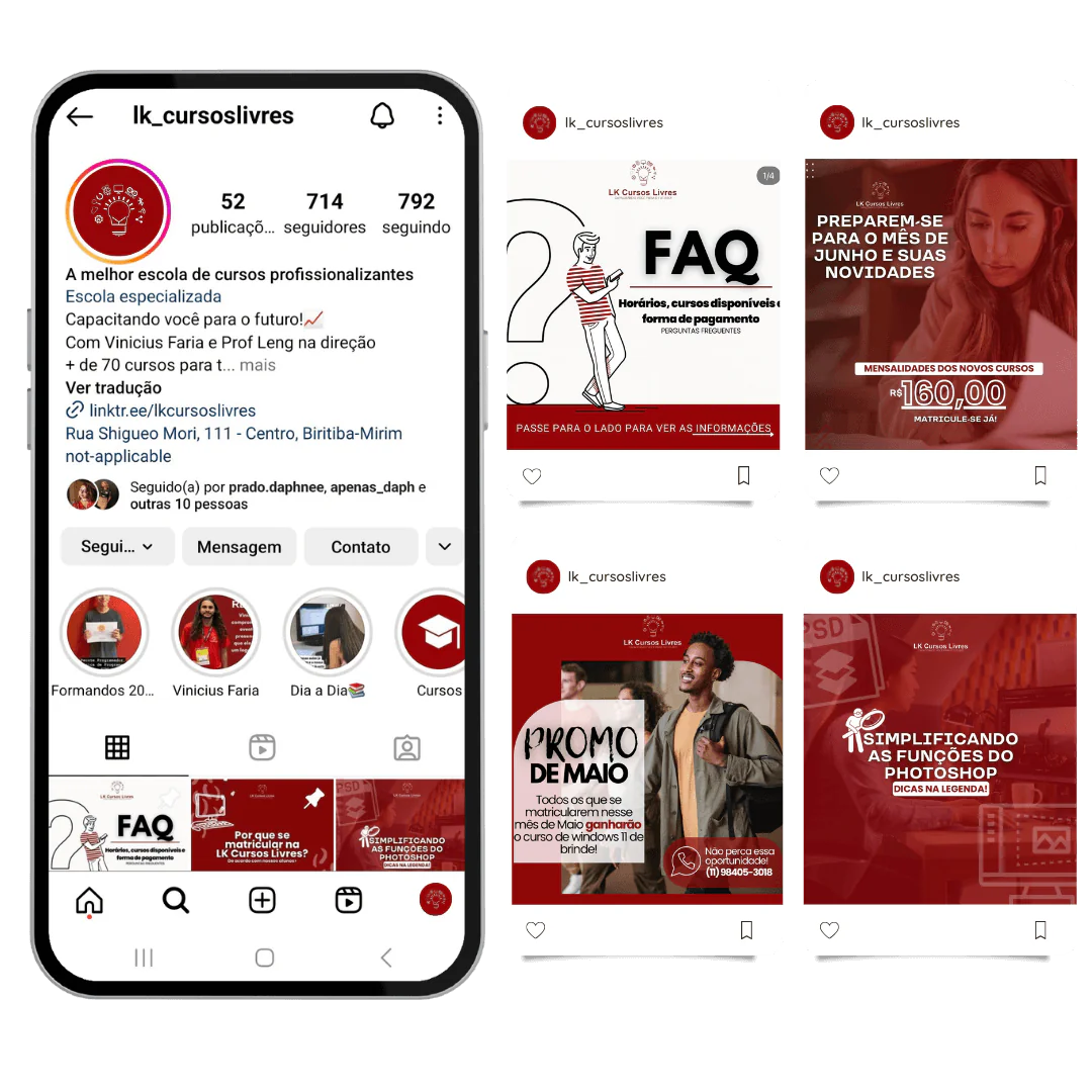 Mockup de trabalho como social media para Loja de cursos profissionalizantes