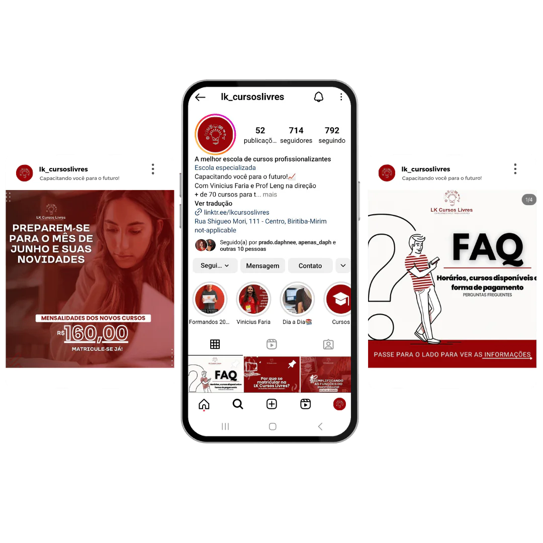 Mockup de trabalho como social media para Loja de cursos profissionalizantes